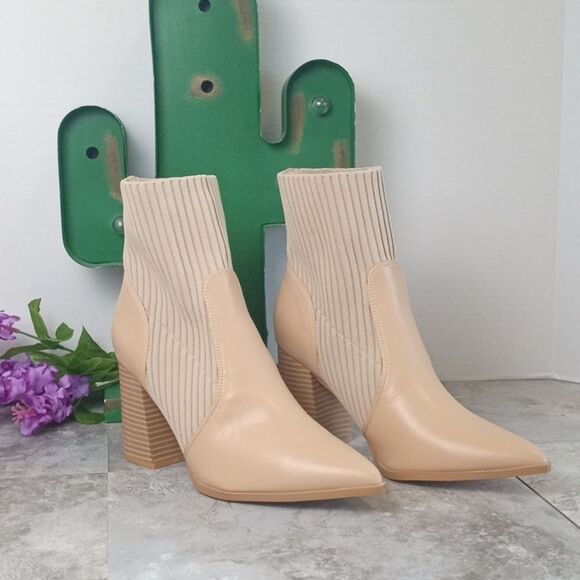 Womens Size 8 Chic Heels Ankle Boots Zipper Pointed Toe Booties Tan Festival - Picture 10 of 11